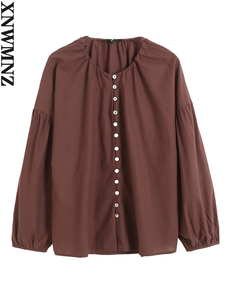 

XNWMNZ 2022 Women Fashion Shirt Vintage Autumn Cotton Linen Blouses Women Long Sleeve Button-up Casual Shirts Woman Blusas Top