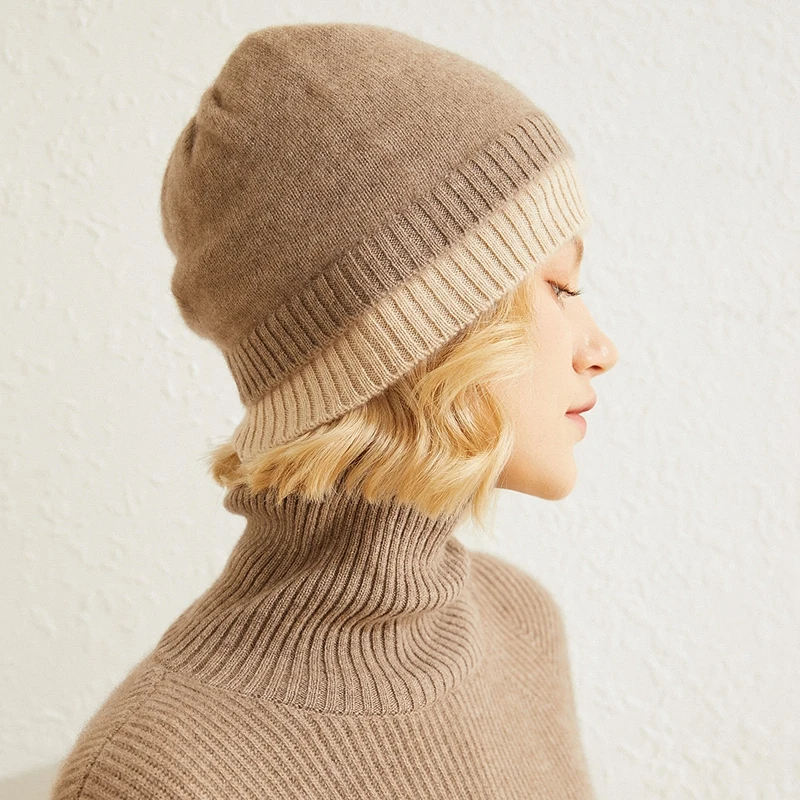 Однотонная кашемировая шапка для мужчин и женщин двухцветная теплая вязаная