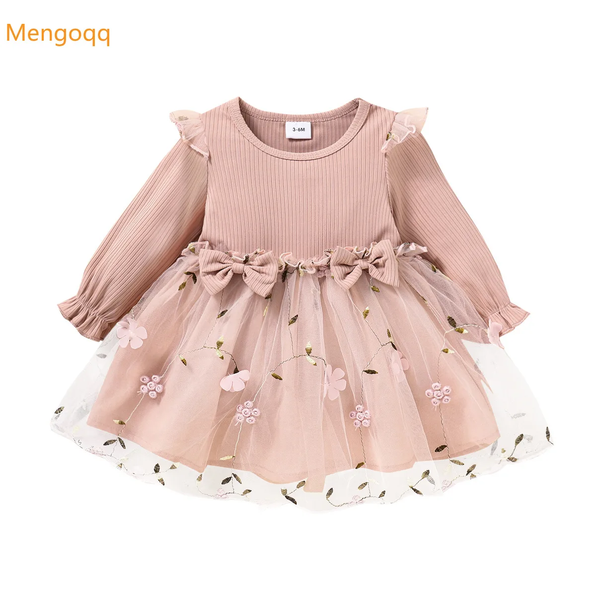 

Casual Girls Autumn Spring Full Sleeve Patchwork Mesh Flower Knee-length Dress Kids Baby Children Clothing 3M-3Y