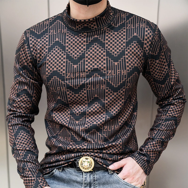 

New Men's Pullover Sweater Warm Undershirt Mock Neck Wool Cold Resistant Underwear T-shirt for Men