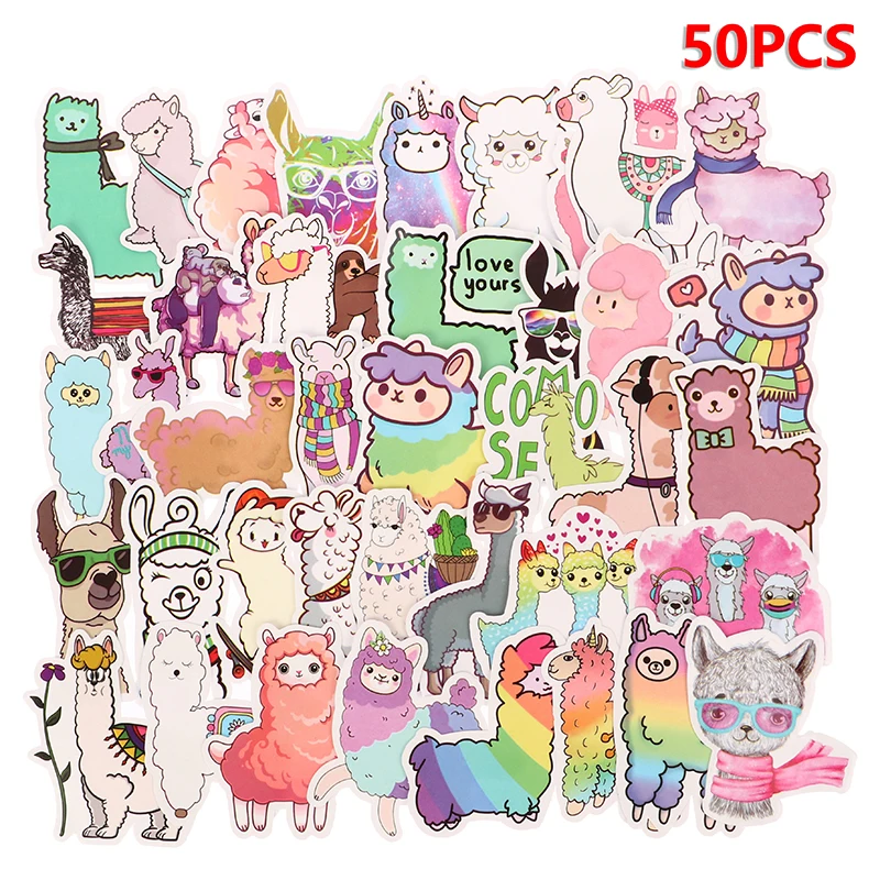

50pcs Llama Alpaca Cute Sticker Kawaii Cartoon Camel Sheep Animal Stickers Case Kids Reward Scrapbooking Bike Car Decal