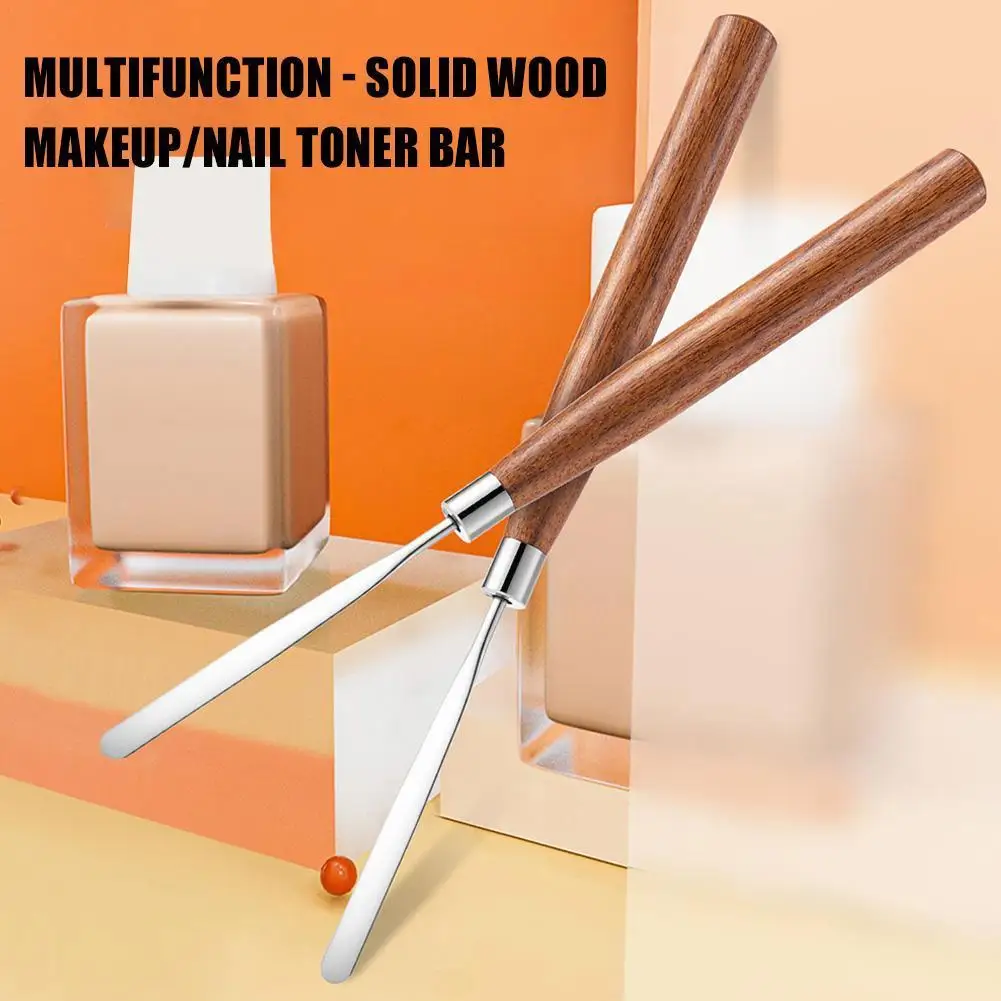 1Pcs Wooden Handle Makeup Toner Spatula Mixing Stick Foundation Cream Up Tool Cosmetic Stainless Make Mixing Tool Steel D2M9