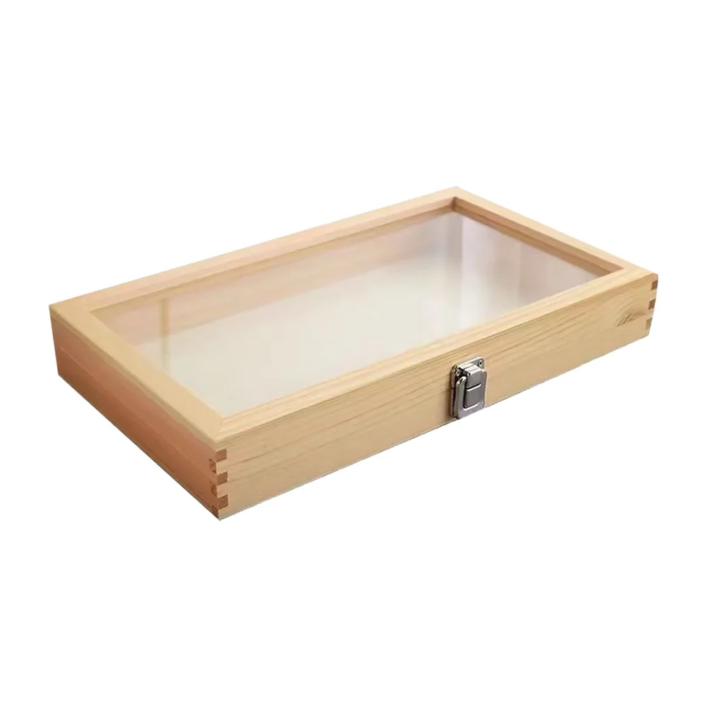 

Glass Serving Tray Dustproof Specimen Case Insect Display Board Metal Frame Wooden Shadow box