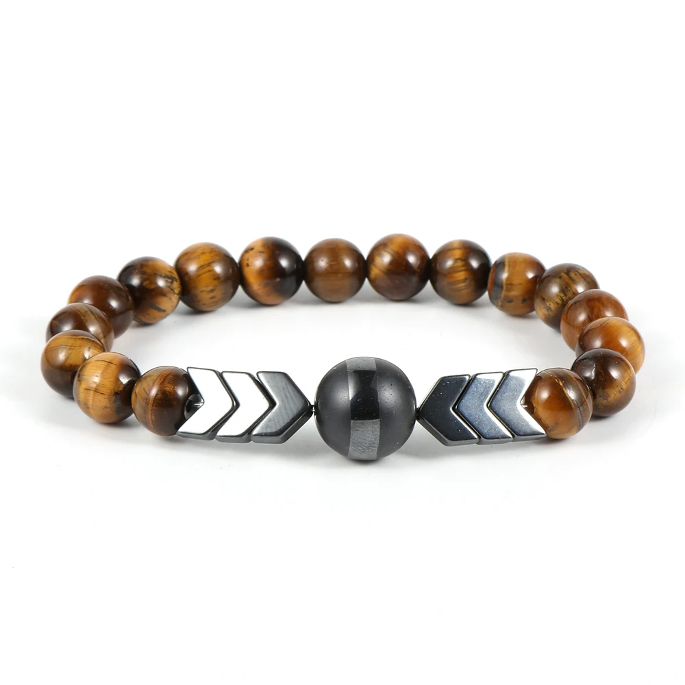 

Natural Stone Lava Rock Bead Elastic Retro Bracelet For Men Tiger Eye Hematite Charm Chains Women Jewelry Complementos Mujer