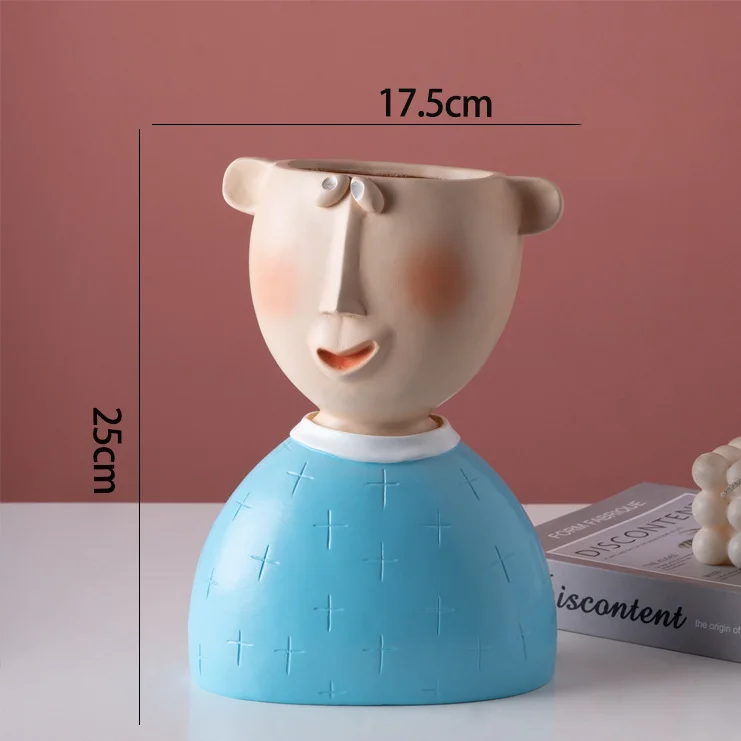 

Face Sculpture Flower Planter Tabletop Decoration Flowerpot Vase Resin Cartoon House Abstract Design Green Planters