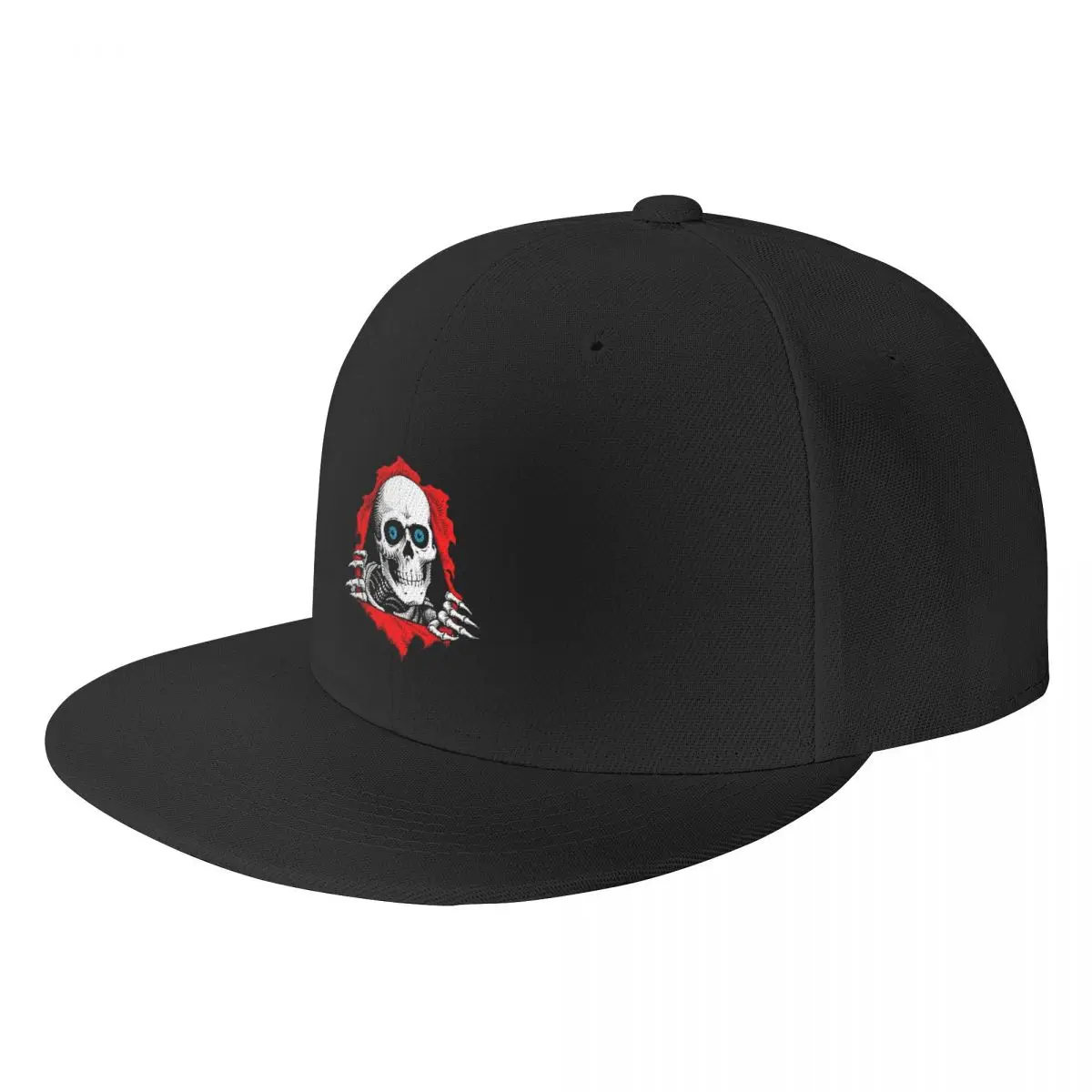 

Custom Torn Metal Skull Baseball Cap Flat Snapback Women Men's Adjustable Gothic Skeleton Hip Hop Dad Hat
