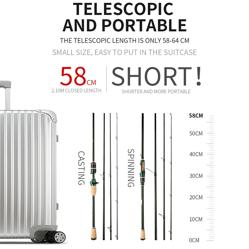 1.8-2.4M Casting Spinning Fishing Rod UltraLight Carbon Fiber Rod For Bass Pike Trout Fishing Caña De Pescar With Portable Bag