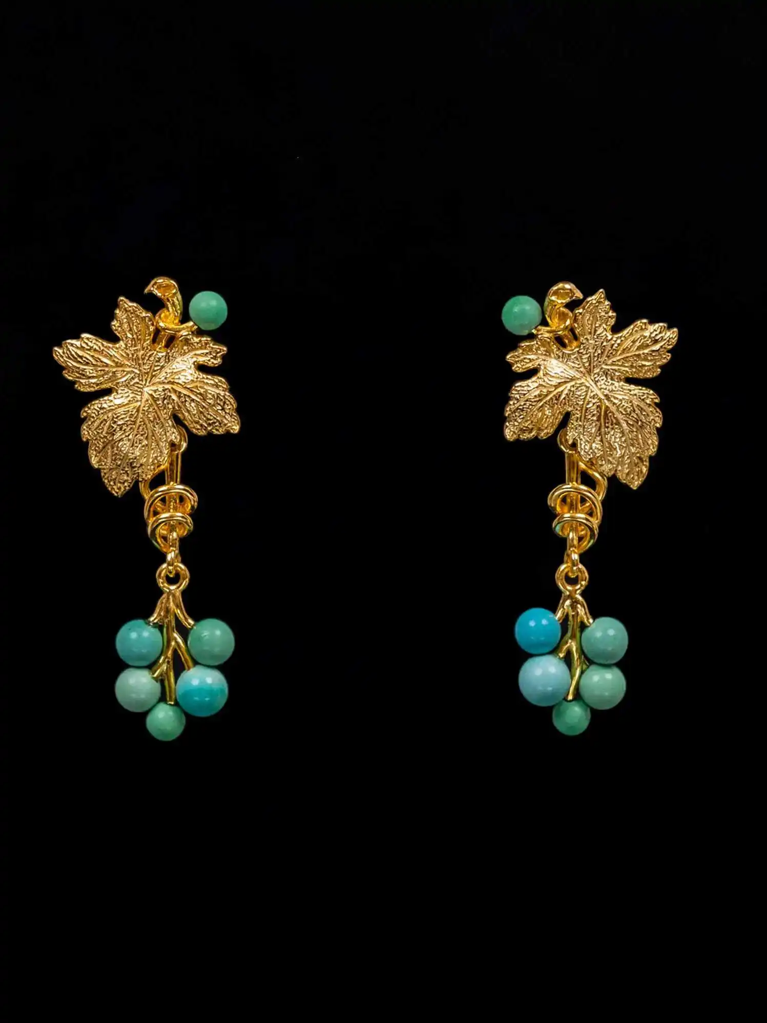 Серьги-гвоздики S925 с посеребренной инкрустацией бирюзой ручной работы золотые