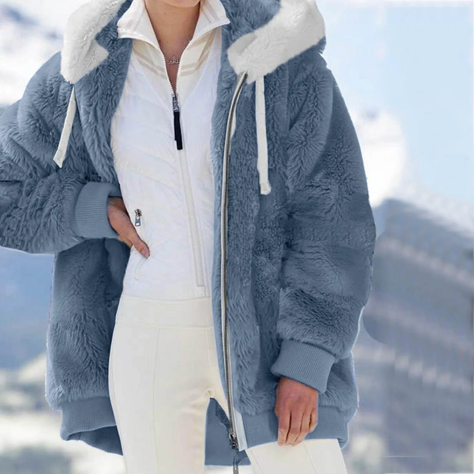 

Women Winter Coat Solid Color Long Sleeves Loose Warm Furry Plush Zipper Jacket Plus Size 5XL Lady Teddy Coat Winter Clothes