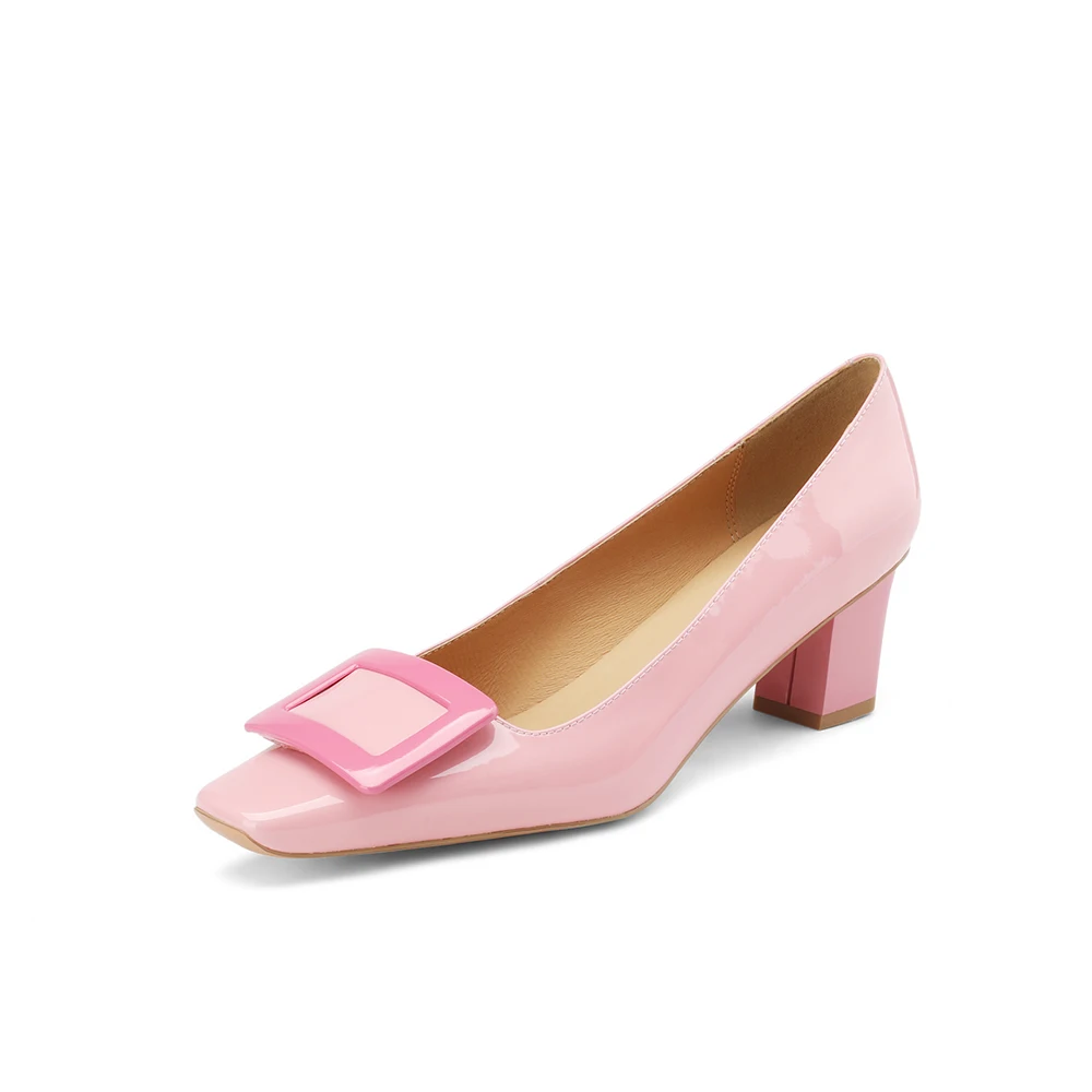 Cialisa Shoes Women's Pumps Fashion Square Buckle New 2023 Spring Genuine Leather Dress Mid Heels Slip-On Ladies Footwear Pink