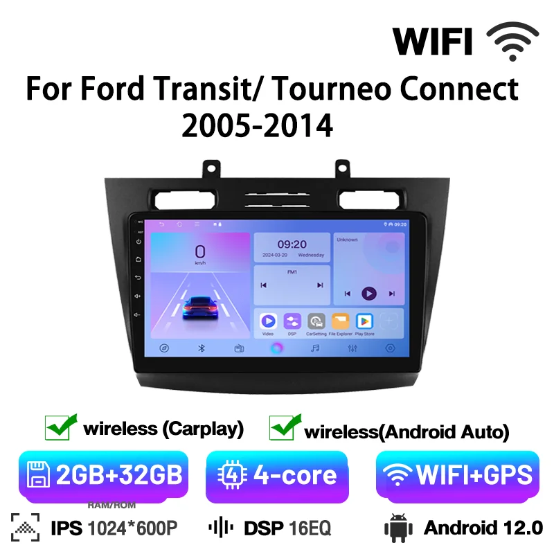 

Радио Bluetooth для Ford Transit Tourneo Connect 2005-2014 Навигация GPS FM Мультимедийный стереоплеер Carplay Android Auto Audio