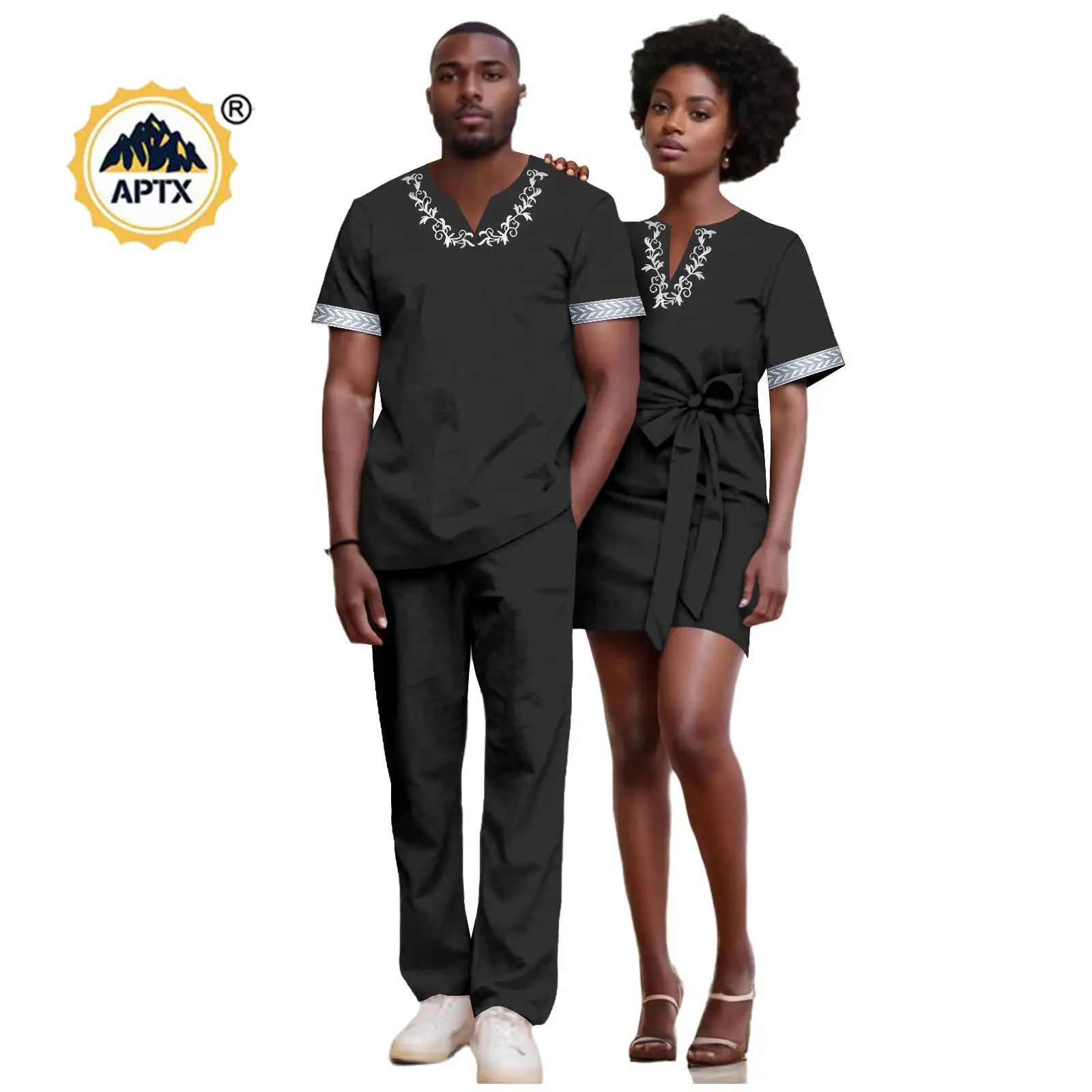 Летние африканские женские мини-платья с аппликацией одинаковая одежда для пар