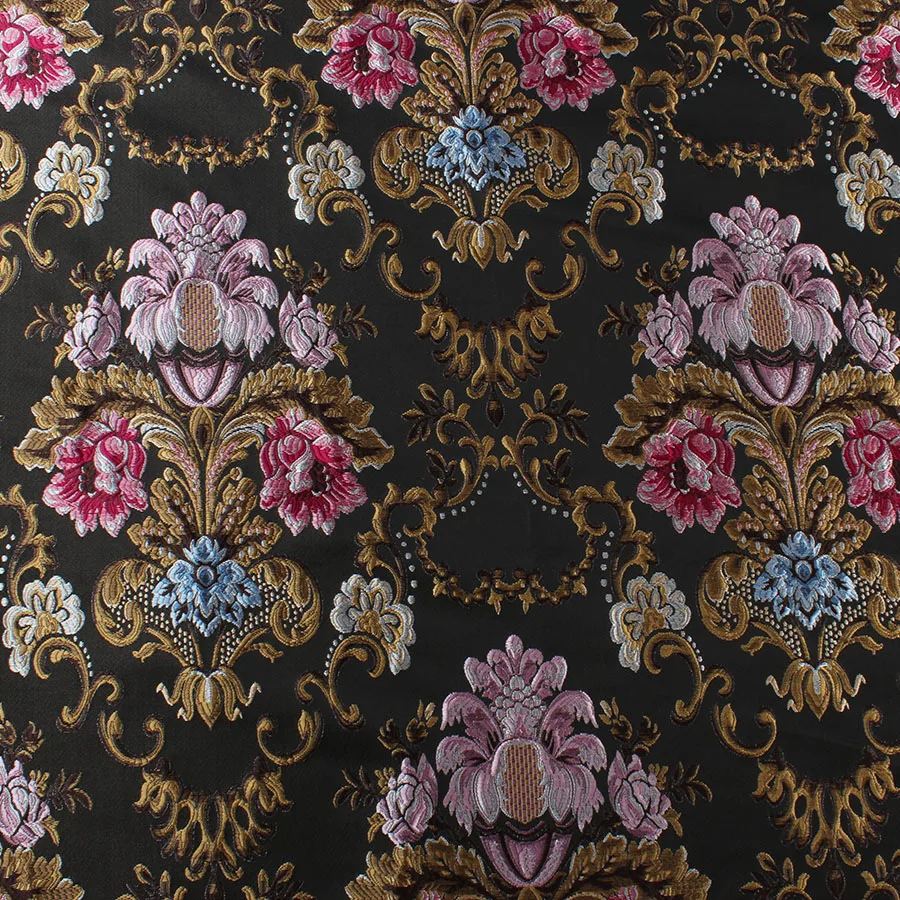 

Embossed Jacquard Fabric Brocade Black Rose Design Sewing Material Sofa Cheongsam Dress Garment Fabric 145cm Sold By Meter