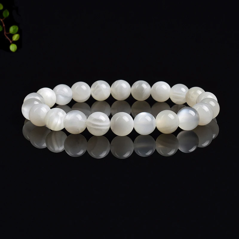 Фото Real Natural White Moonstone Bracelet Genuine Moon Stone Beads Elastic Bracelets for Women Men Premium Gift 8mm Gemstone Jewelry №5