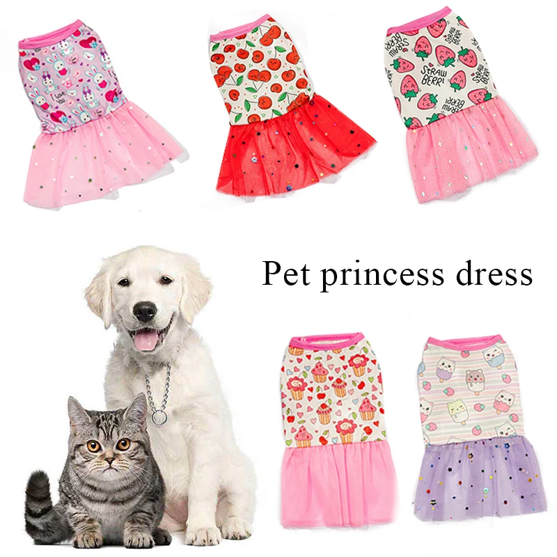 

Lace Design Dress For Pet Clothes Cats and Dogs Spring Summer Skirts Sleeveless Mesh Cute Dress Up Skirt Princess Pet Apparel