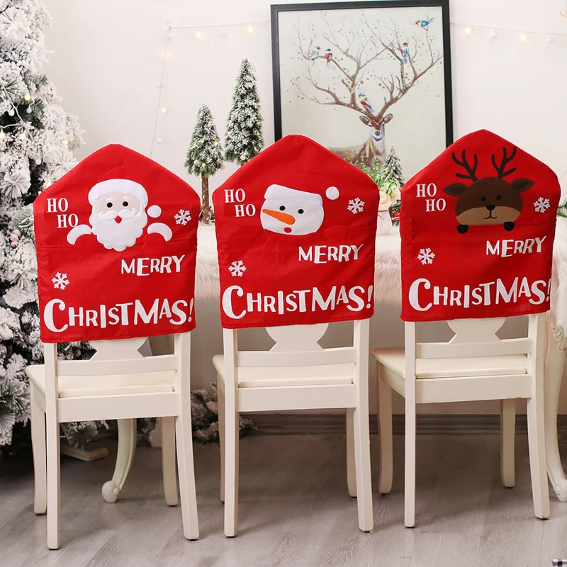 

Christmas Hat Chair Cover Xmas Santa Claus Deer Elk Dining Chair Covers for Kitchen Placemat Dining Seat Christmas Home Decor