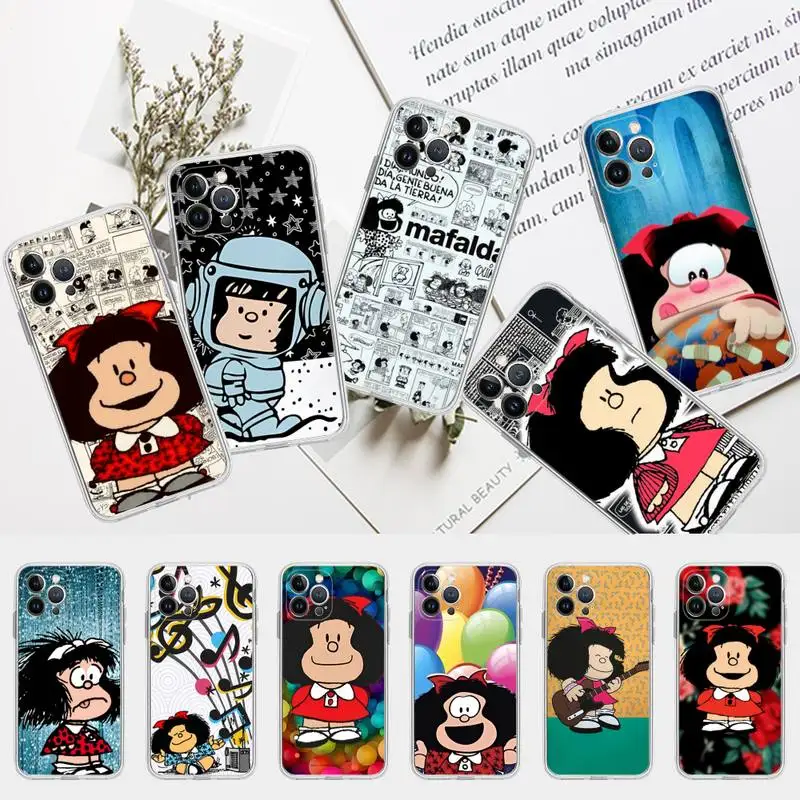 

Hot Mafalda Girl Phone Case For IPhone 13 12 Mini 11 14 Pro Max Xs X Xr 7 8 Plus 6 6s Se 2022 Silicone Cover