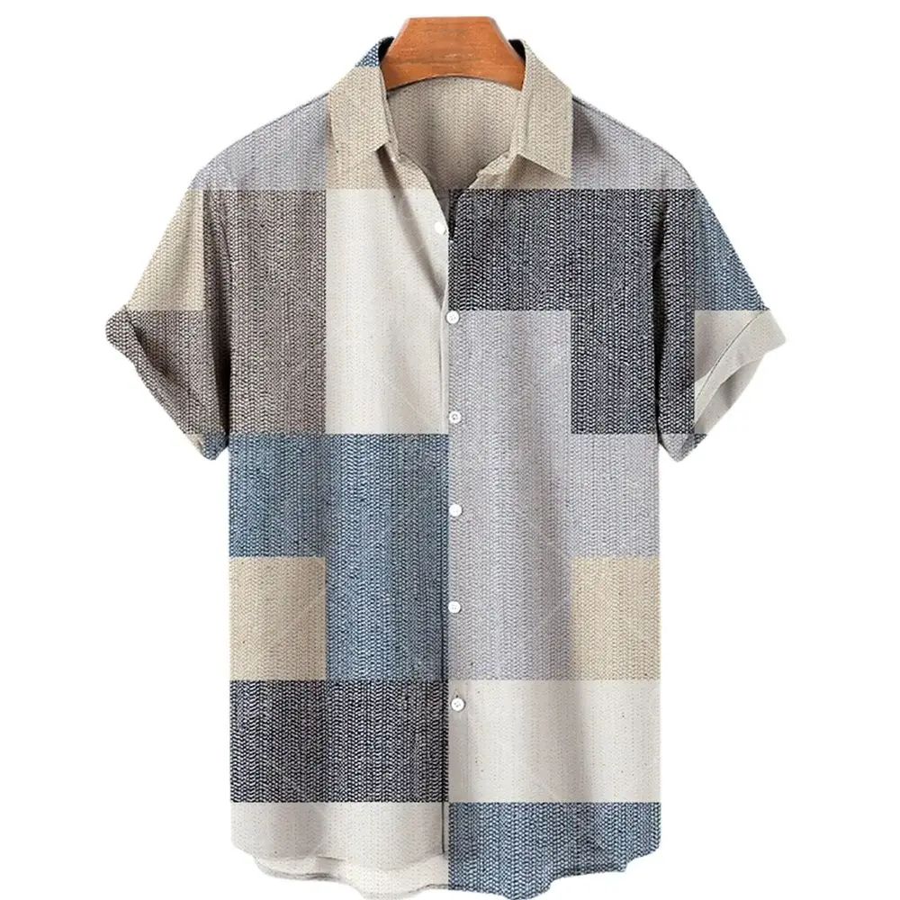 2023 Men's Shirts Casual Striped Hawaiian Print Short Sleeve Tops Lapel Shirts Harajuku Summer Men's Shirts 5xl