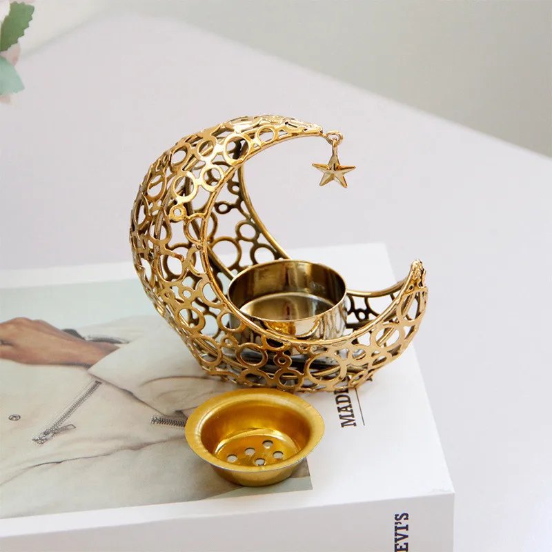 

2023 Middle East Style Incense Burner Holder Eid Mubarak Ramadan Arab Hollow Tealight Candle Metal Tray Censer Desktop Decor