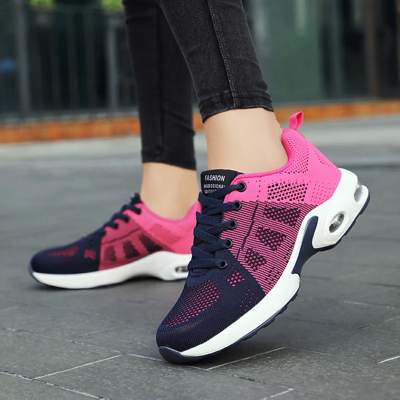 

Rimocy Summer Breathable Mesh Sneakers Women Lace-up Mix Color Platform Sports Shoes Ladies Comfort Med Heel Casual Shoes Woman