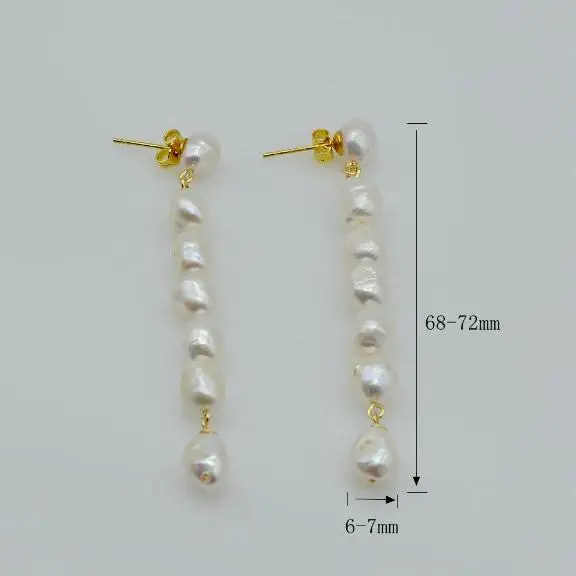 

Unique Design AA Pearl Earrings,White 7-8 mm Baroque Real Pearl Long Silver Stud Earring,Wedding Birthday Party Women Gift