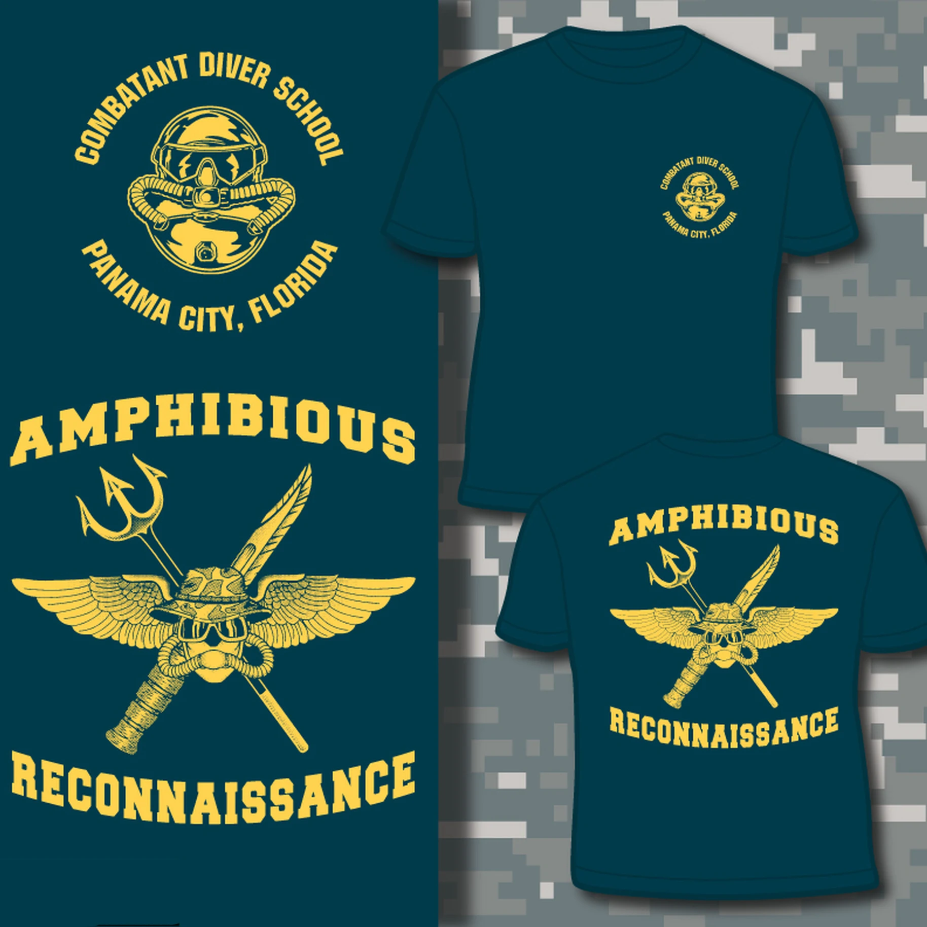 USMC Боевая школа дайвера амфибия разведывательная футболка. Повседневные