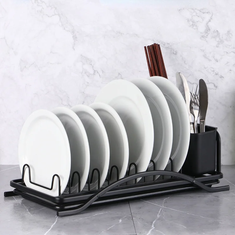 

Aluminum Alloy Countertop Stand Dish Drying Rack with Silverware Utensil Cutlery Holder Box Kitchen Dishware Drainers Organizer