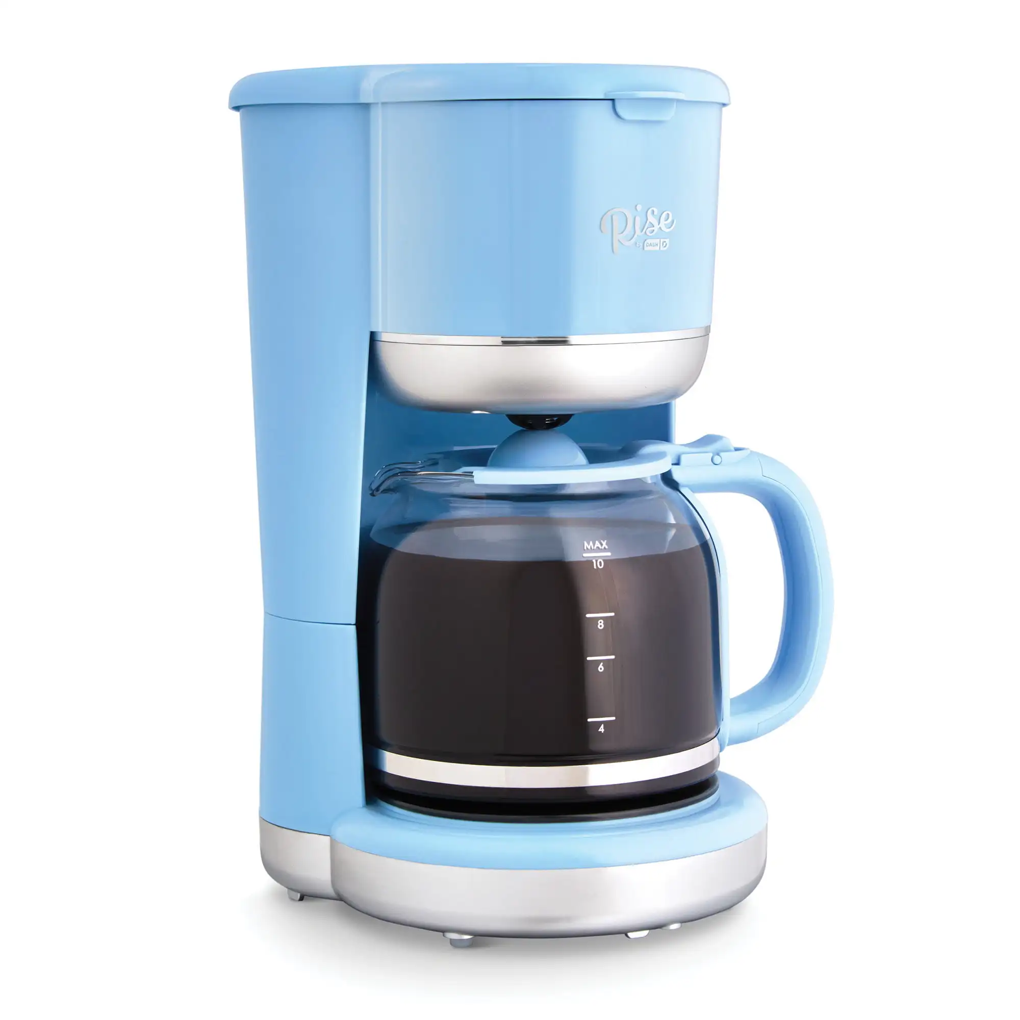 

Rise By Drip Coffee Maker, Reusable Mesh Filter Basket, Glass Carafe, 10 Cups - Blue