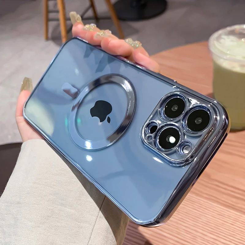 

Роскошный прозрачный чехол с магнитным покрытием для телефона iPhone 11 12 13 Pro Max Mini XR XS X Max X 8 7 Plus, мягкий чехол из ТПУ с металлическим кругом