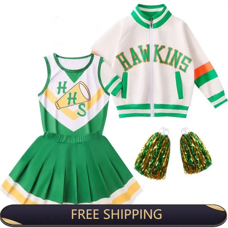 

Chrissy Cunningham Cosplay Costume Stranger Things Season 4 Cheerleader Props Hawkins High School Lucas Sinclair Jacket Dress