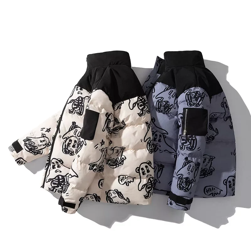 New2022 Winter Cotton-Padded Clothes Jacket Men And Women Parkas Funny Printed Coats Fashion Thicken Outerwear Tops Male Female