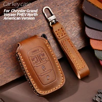 top layer leather car key case shell cover for chrysler grand voyaer phev interior accessories retro style cowhide bag