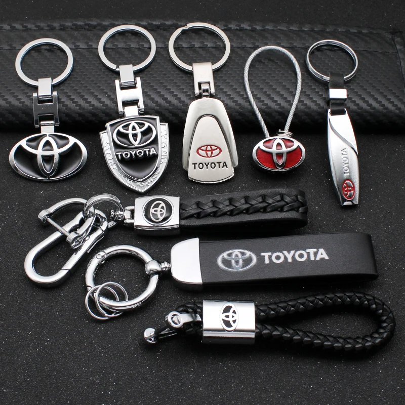 

Car Metal Keychain Leather Key Ring 3D Logo Key Case Car Styling For Toyota Corolla Chr Auris Yaris Car Accessories Auto Sticker