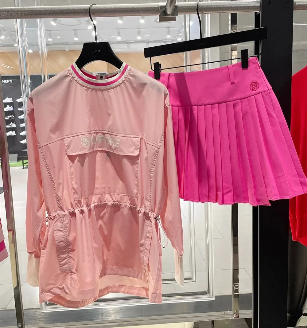 

Women's Golf Shirts Long Design Windbreaker Fashion Windproof Coat Pink Golf Top Pullover Round Neck Slim Waist Windbreaker