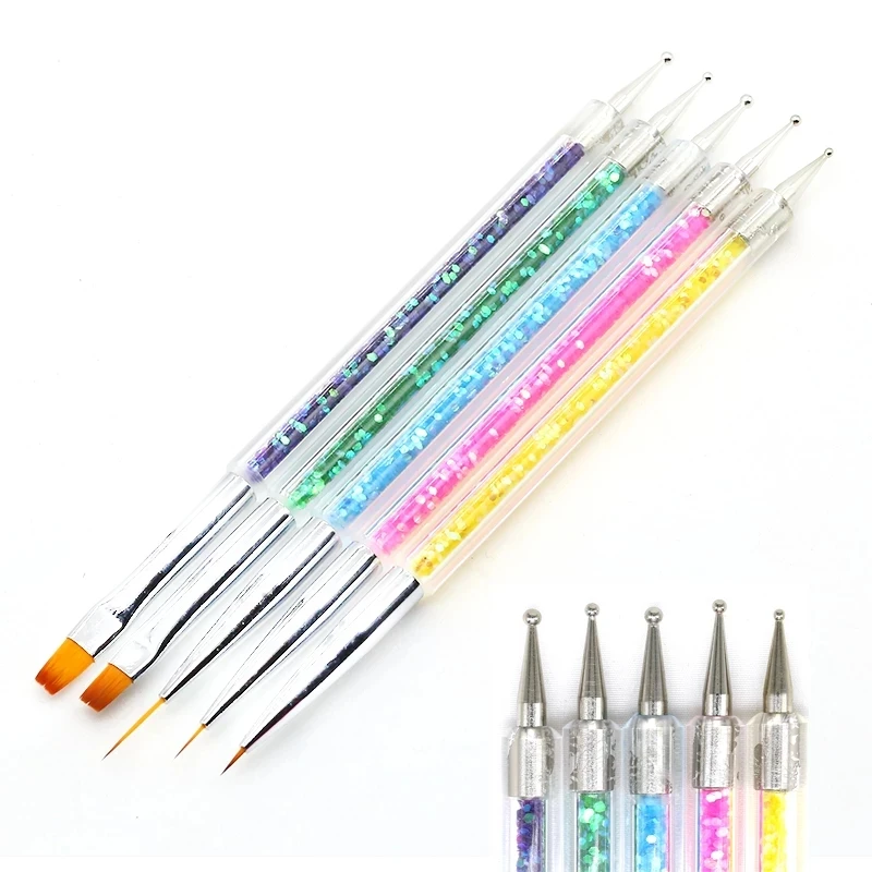 

5Pcs/Set Nail Art Painted Pens Acrylic Drawing Liner Supplies Brush Dual-ended Nail Dotting Pen Rhinestone Picker Manicure Tools