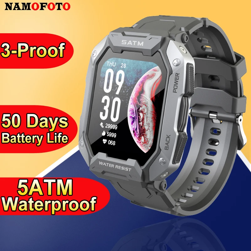 

NAMOFOTO C20 Smart Watch 5ATM Waterproof Swim 50 Days Long Standby Blood Pressure Heart Rate Sports Men Smartwatch For Android