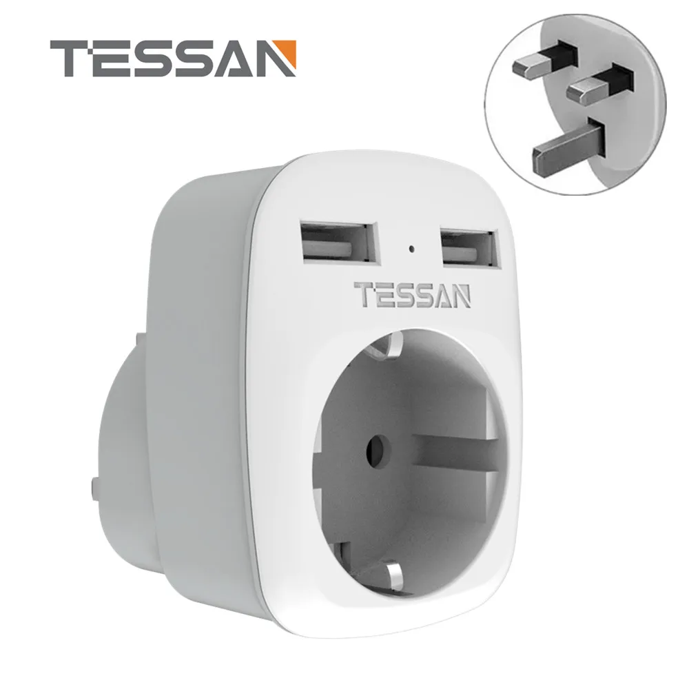 Дорожный адаптер TESSAN европейская и британская портативная настенная розетка USB