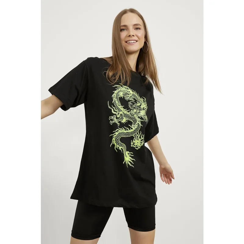 

Dragon Print Oversize T-shirt T Shirt Y2K Top Nostalgic Summer Women T-Shirt Anime Bluz