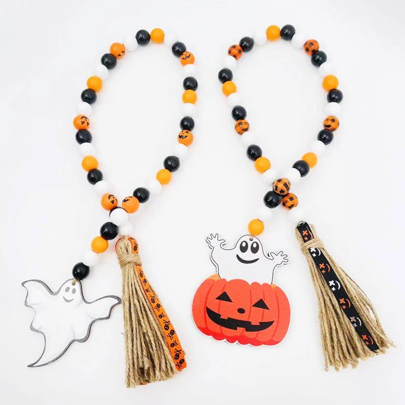 Halloween Wooden Beads Wreath Spider head Beaded DIY Custom Halloween Party Decoration Children's Toys Bracelet