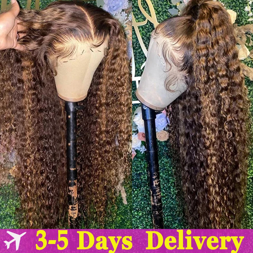 HF 34 дюймов с подсветкой HD кружевной передний парик глубокими вьющимися