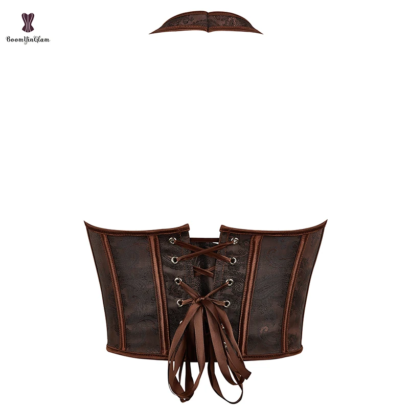 Brown Steampunk Clothing Retro Chest Binder Bustier Halterneck Corset Top Women Corselet Plus Size