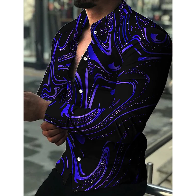 

Fashion Luxury Men Shirts Single Breasted Shirt Casual Purple Turbulent Print Long Sleeve Tops Men's Clothing Hawaii Cardigan