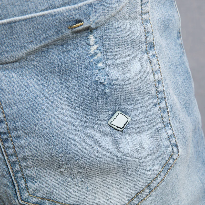 Men's Jeans Fashion Ripped Denim Trousers High-quality Men's Straight Casual Four Seasons Ripped Small Feet Nine-point Pants Men