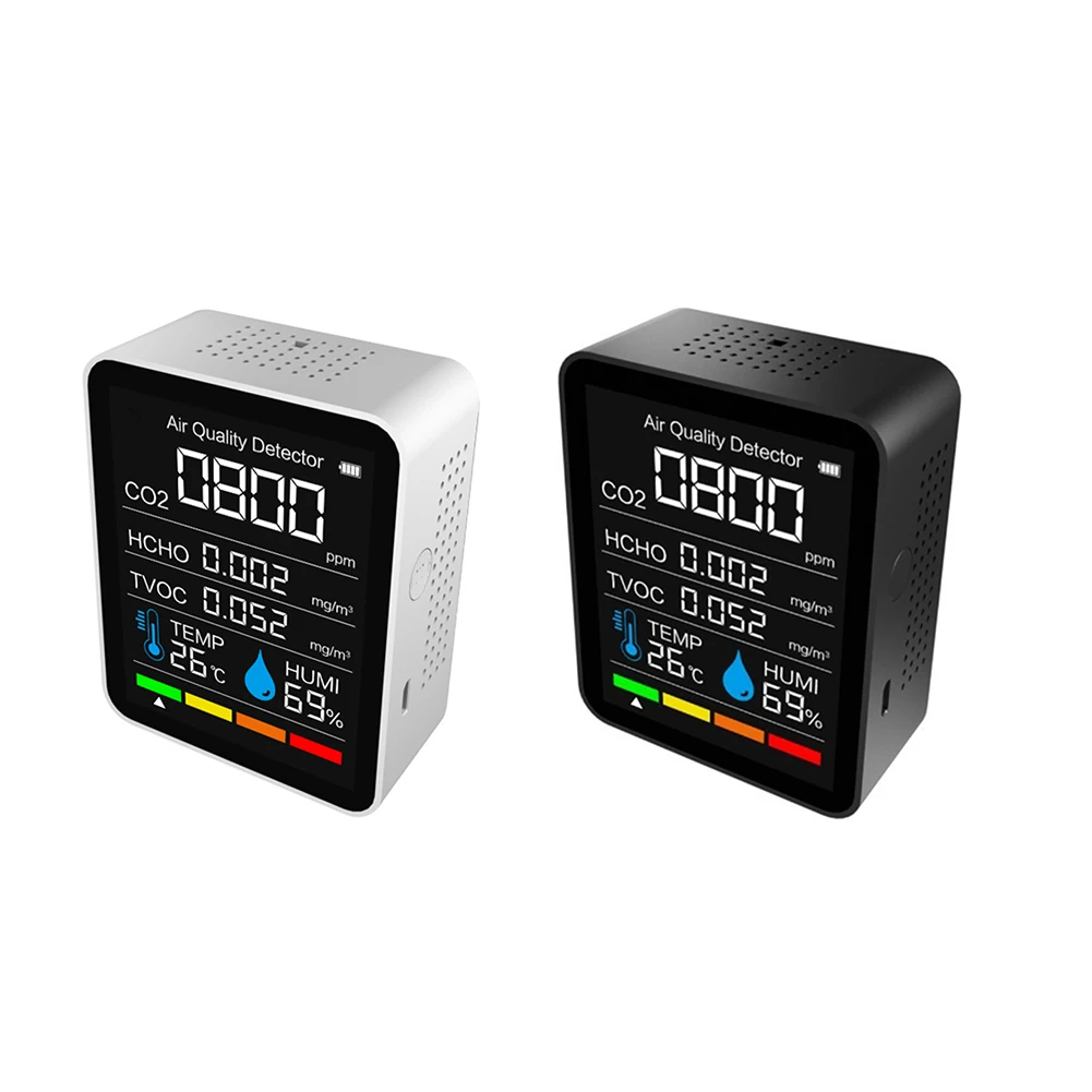 

5 in 1 CO2 Meter Bluetooth-compatible Digital Temperature Humidity Tester Color Screen Display Carbon Dioxide TVOC HCHO Detector