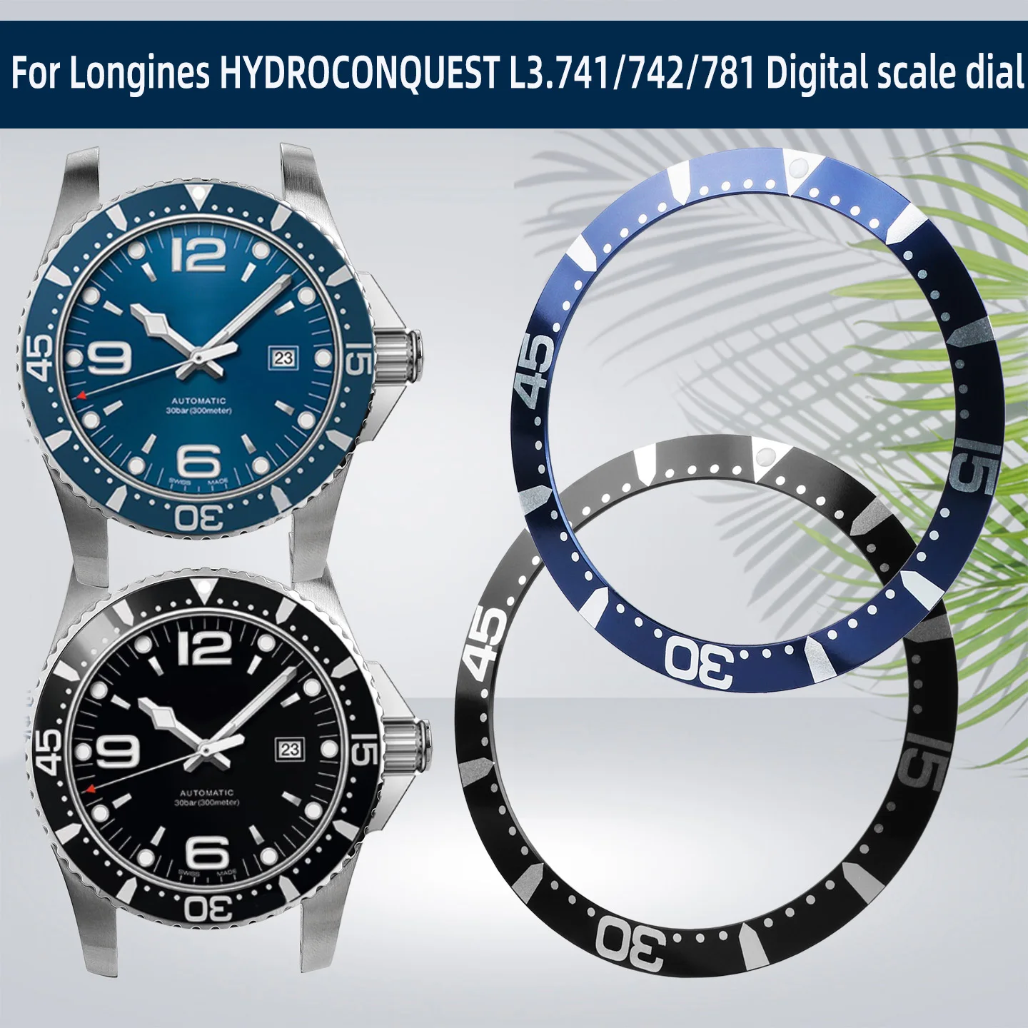 Фото Алюминиевый безель для часов LONGINES HYDROCONQUEST L3.741.4 L3742, циферблат с цифровой шкалой L3.781.4 L3.841.4 L3781/782 №1
