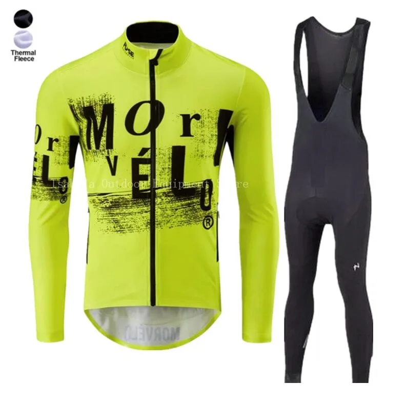 

Morvelo Warm 2022 Winter thermal fleece Cycling Clothes men's Jersey suit outdoor riding bike MTB clothing Bib Pants set