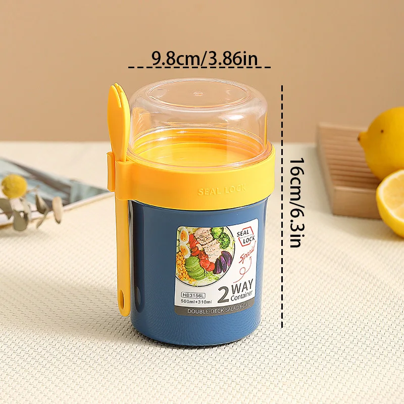 1 Шт. Двойная Ложка С Крышкой Салатница Чашка Для Завтрака Фруктовая Овсянка