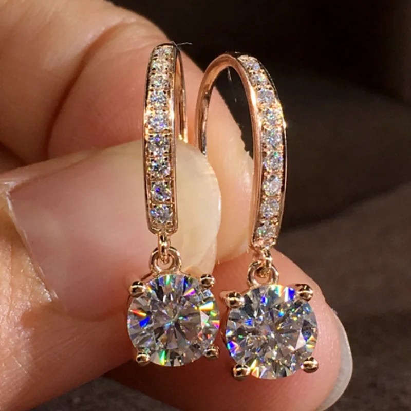 

Accessories for Women Rose Gold Plating 4 Prong Moissanite Crystal Drop Earrings for Women Wedding Valentines Day Gift Jewelry