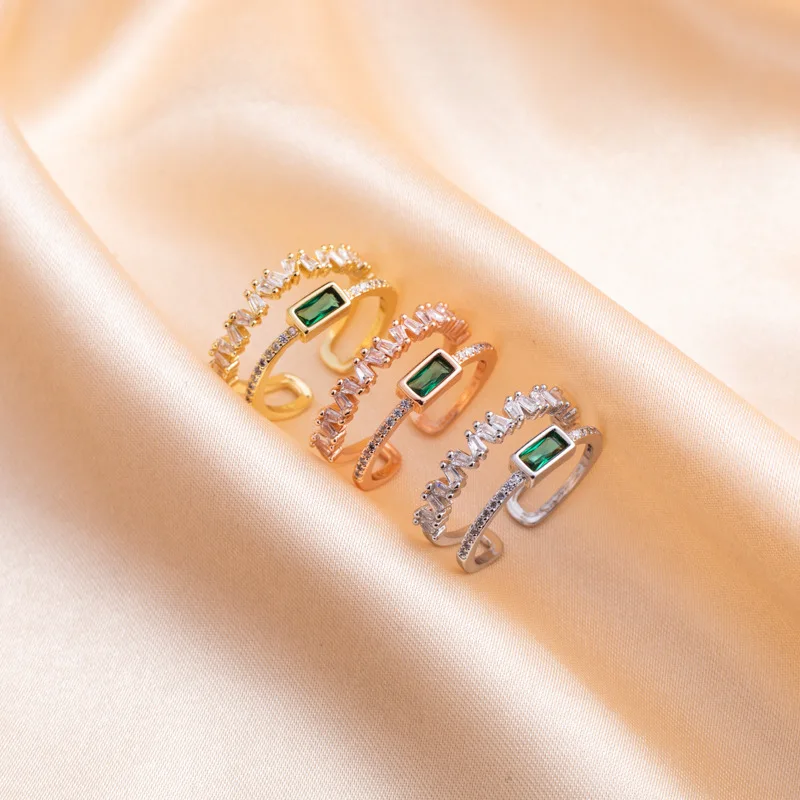 

Womens Ring Womens Fashion Jewelry Green Zircon Geometric Rose Gold Adjustable Opening Valentines Day Present Couple Ring