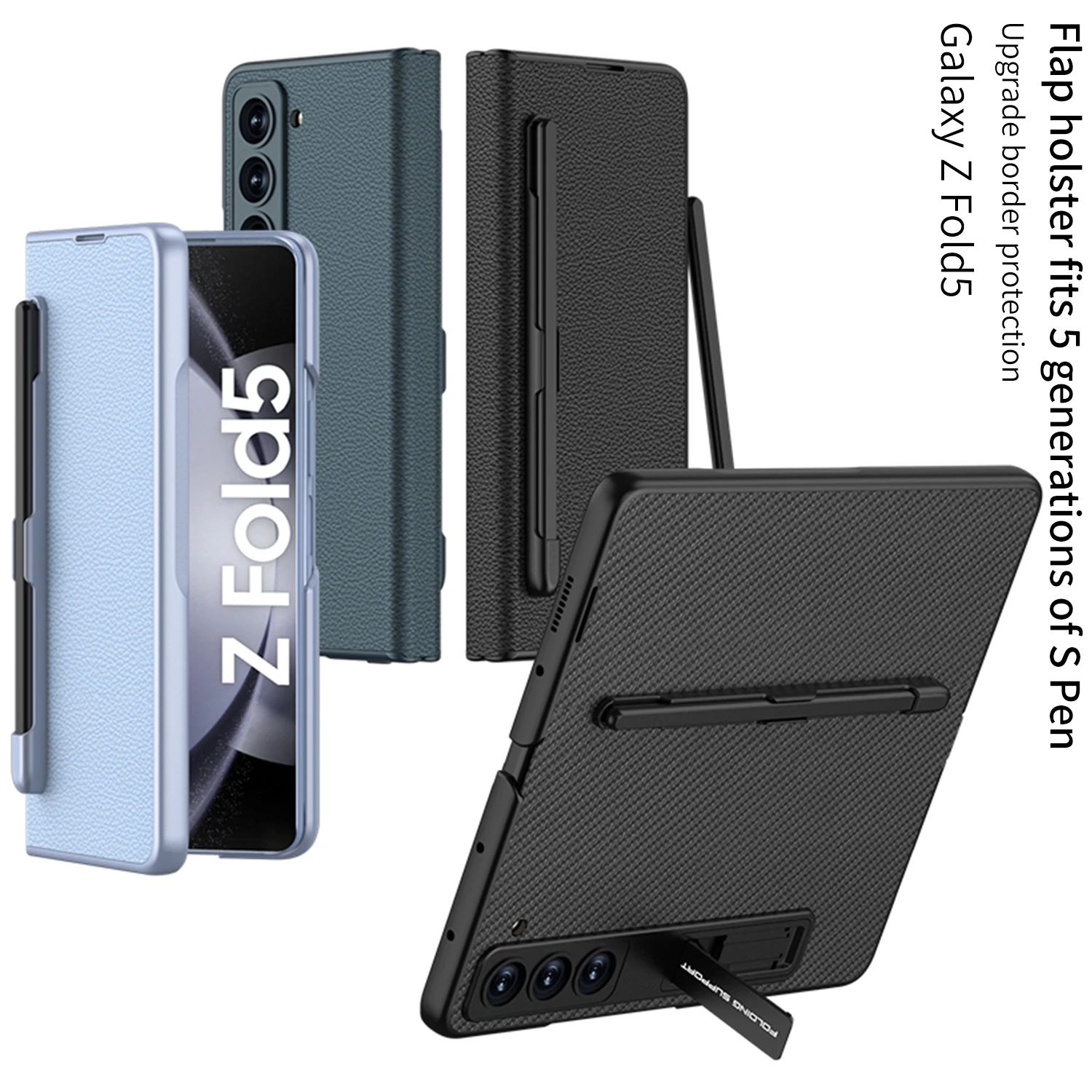 

Luxury One-piece Flap Holster Leather Full Protect Shockproof Cover For Samsung Galaxy Z Fold 5 Kickstand Case With S Pen Slot